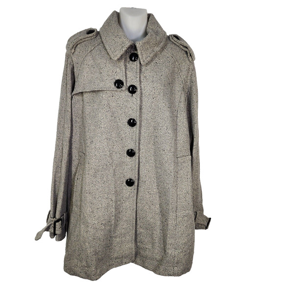 Worthington Jacket Coat Women’s Size XL Wool Blend Metallic Lurex Tweed Peacoat - Picture 1 of 12
